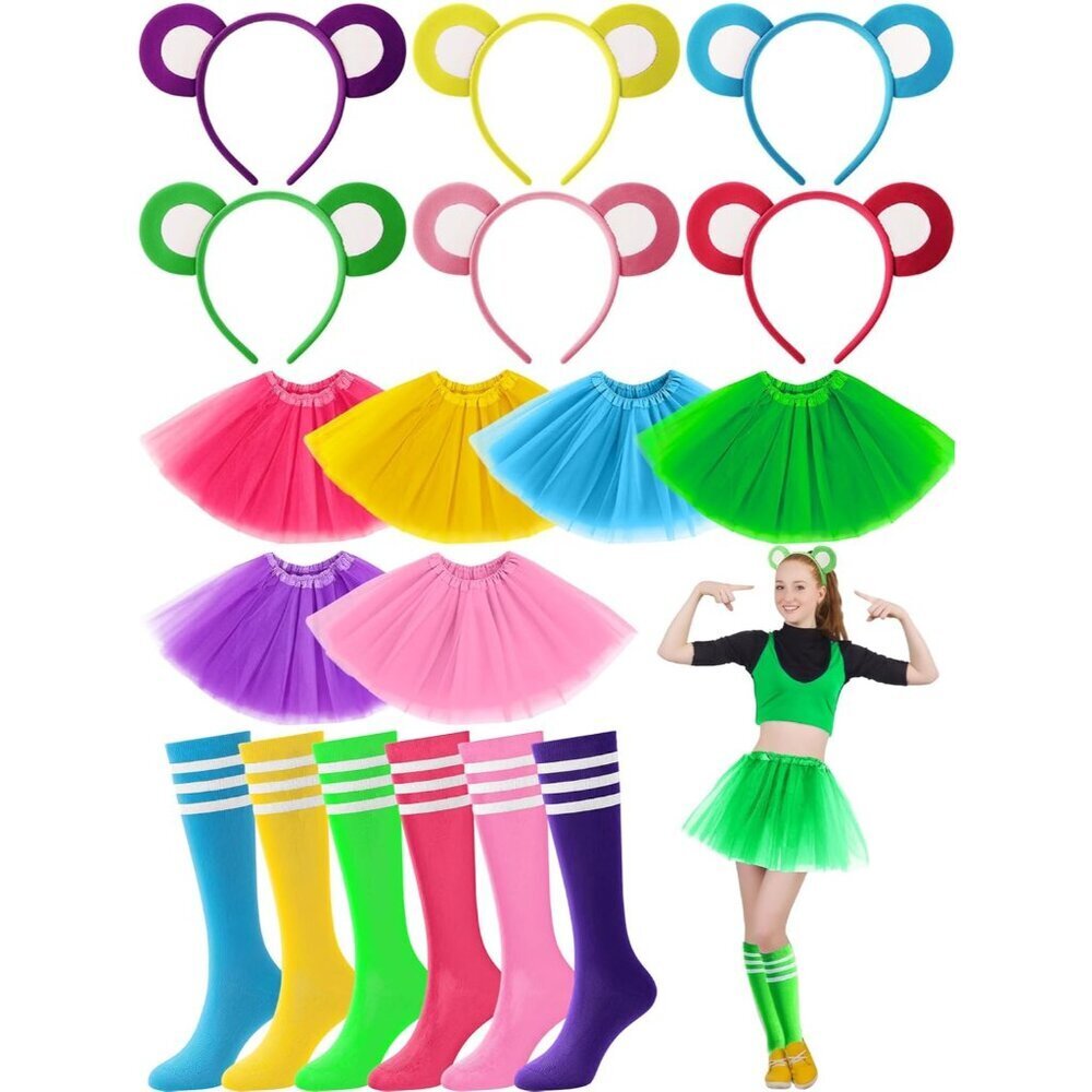 Halloween Bear Costume Kit 6 Sets Tutu Skirts Headbands Striped Socks Women